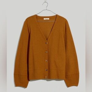 Madewell Piece-Sleeve Woman’s V-Neck Flower Button Cardigan Acorn Color Sz Large